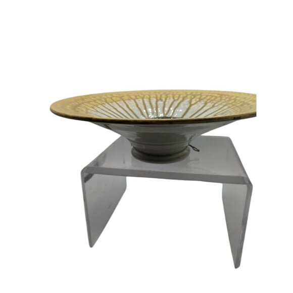 Handcrafted Ceramic Bowl With Intricate Yellow/White Pattern And Deep Red Center - Picture 3 of 9